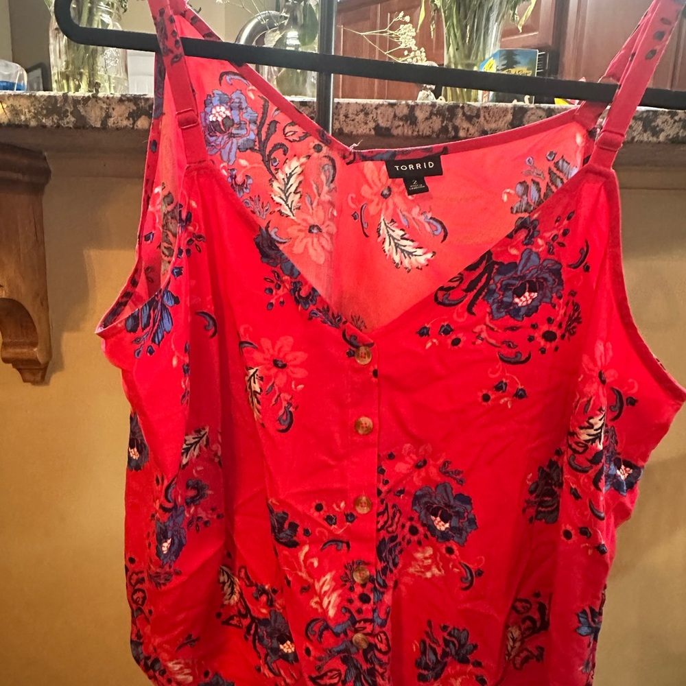 Torrid Vibrant Red and Blue Floral Camisole